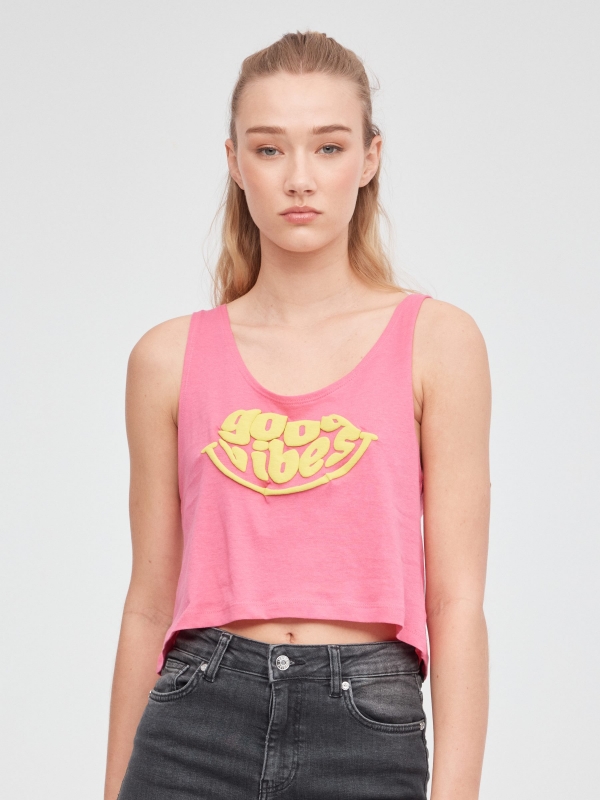 Good Vibes tank top pink middle front view