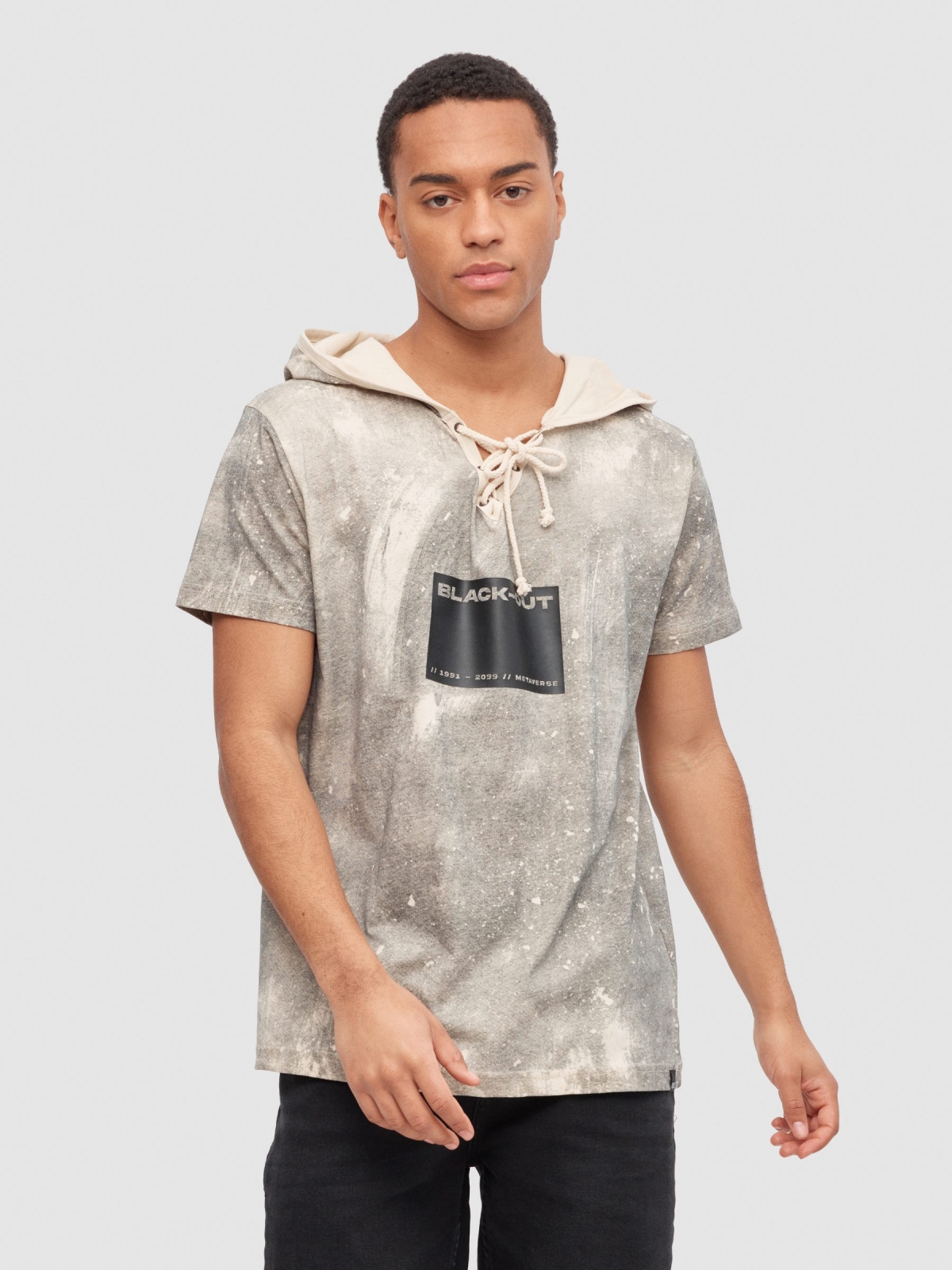 Brush hooded t-shirt sand middle front view