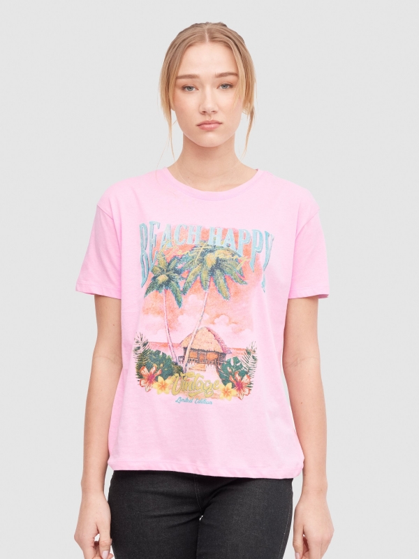 Beach Happy t-shirt magenta middle front view