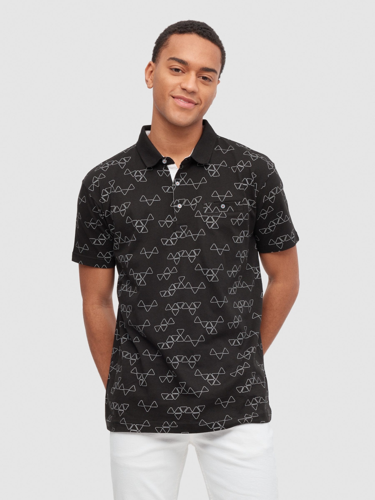 Geometric polo black middle front view