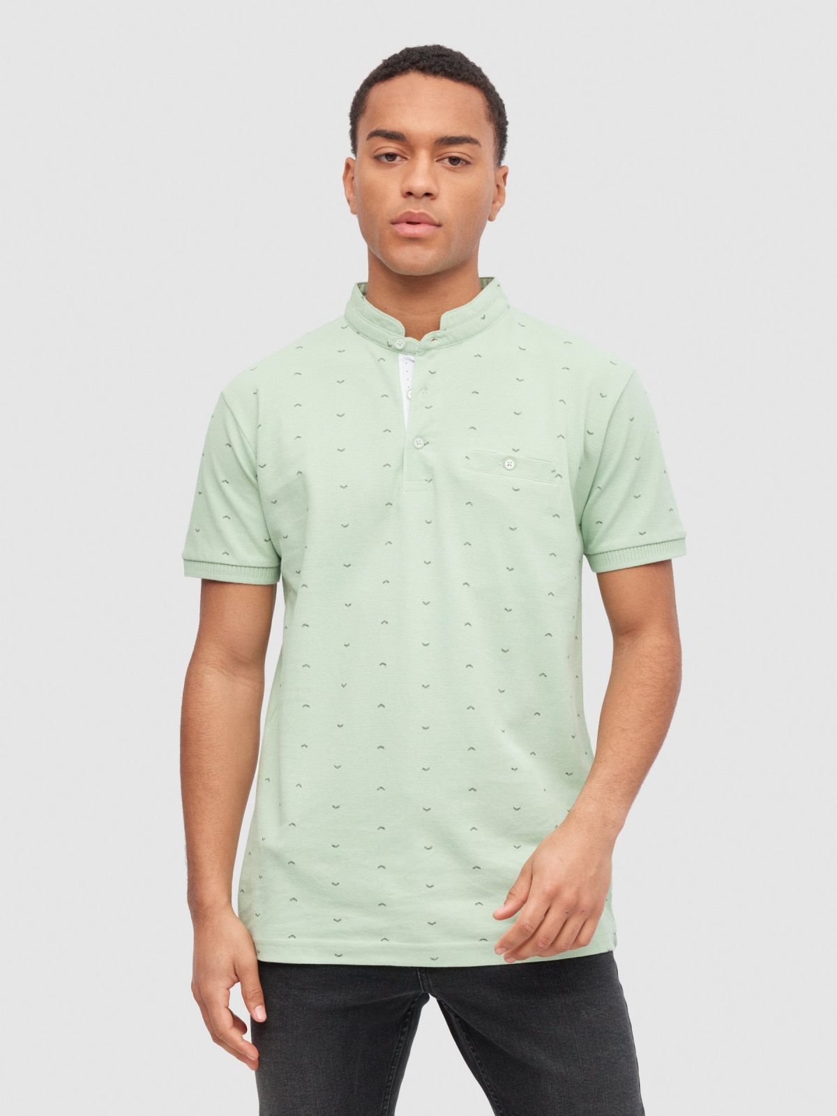 Minimal print polo mint middle front view