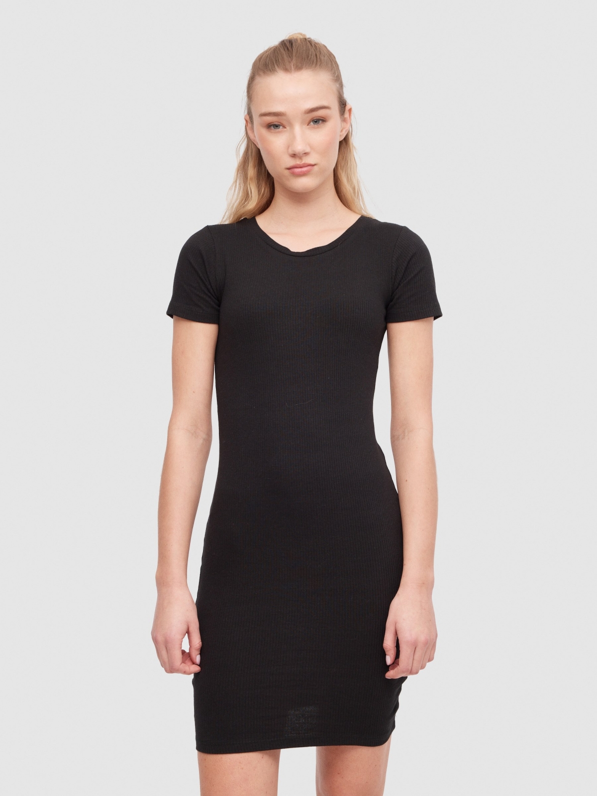 Basic ribbed dress black middle front view