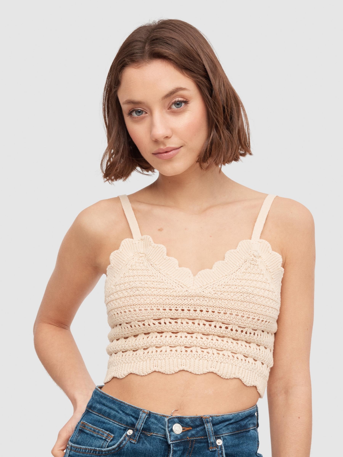 Crochet top sand middle front view