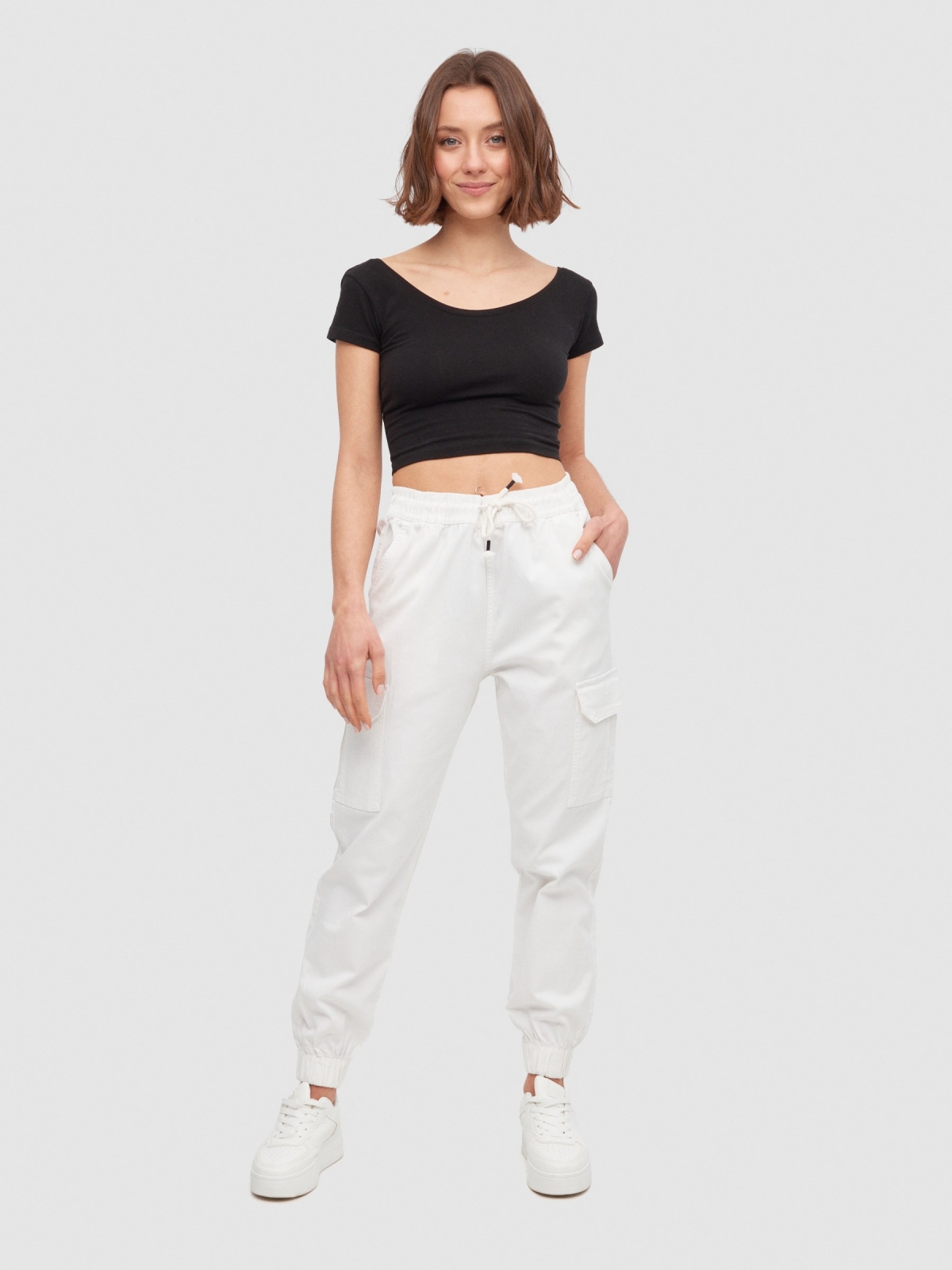 Cargo joggers white front view