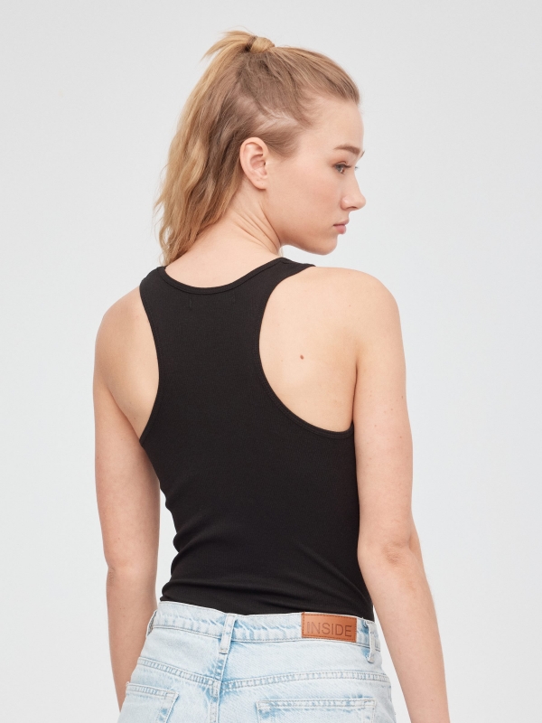 T-shirt básica com nervuras preto vista meia traseira