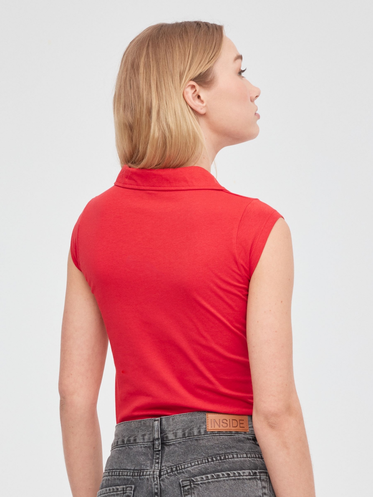 Polo t-shirt with embroidery red middle back view