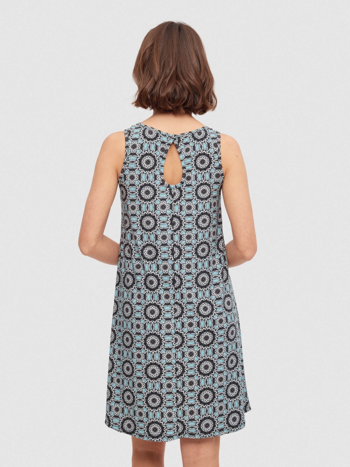 Flared small-flower print dress black middle back view