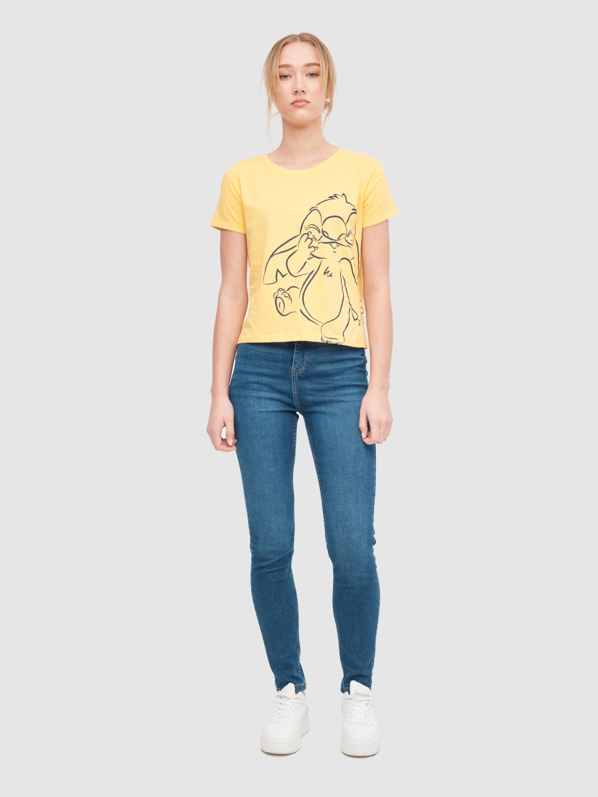 Licensed Stitch T-shirt yellow front view