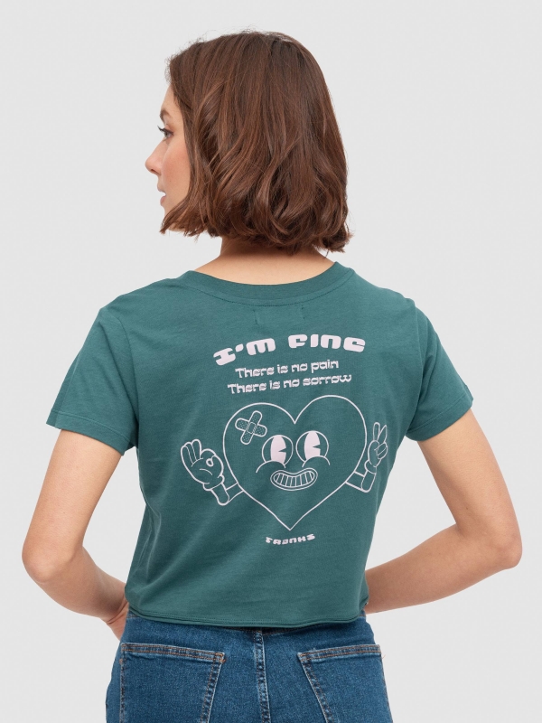 Smiling heart crop top dark green middle back view