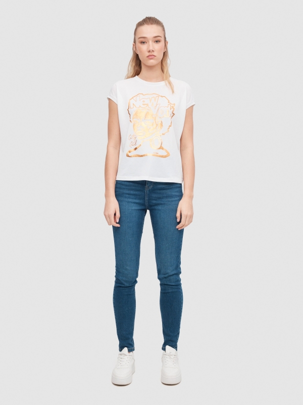 T-shirt City Girl off white vista geral frontal