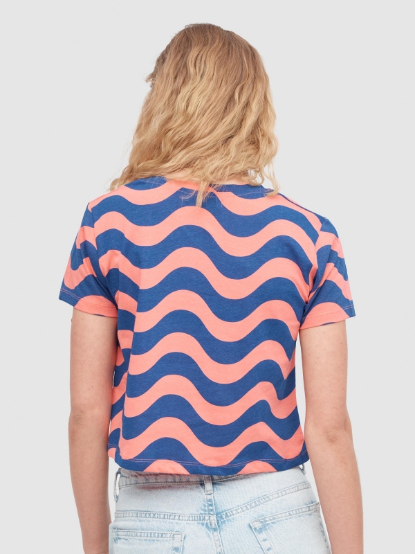 Waves crop top coral middle back view