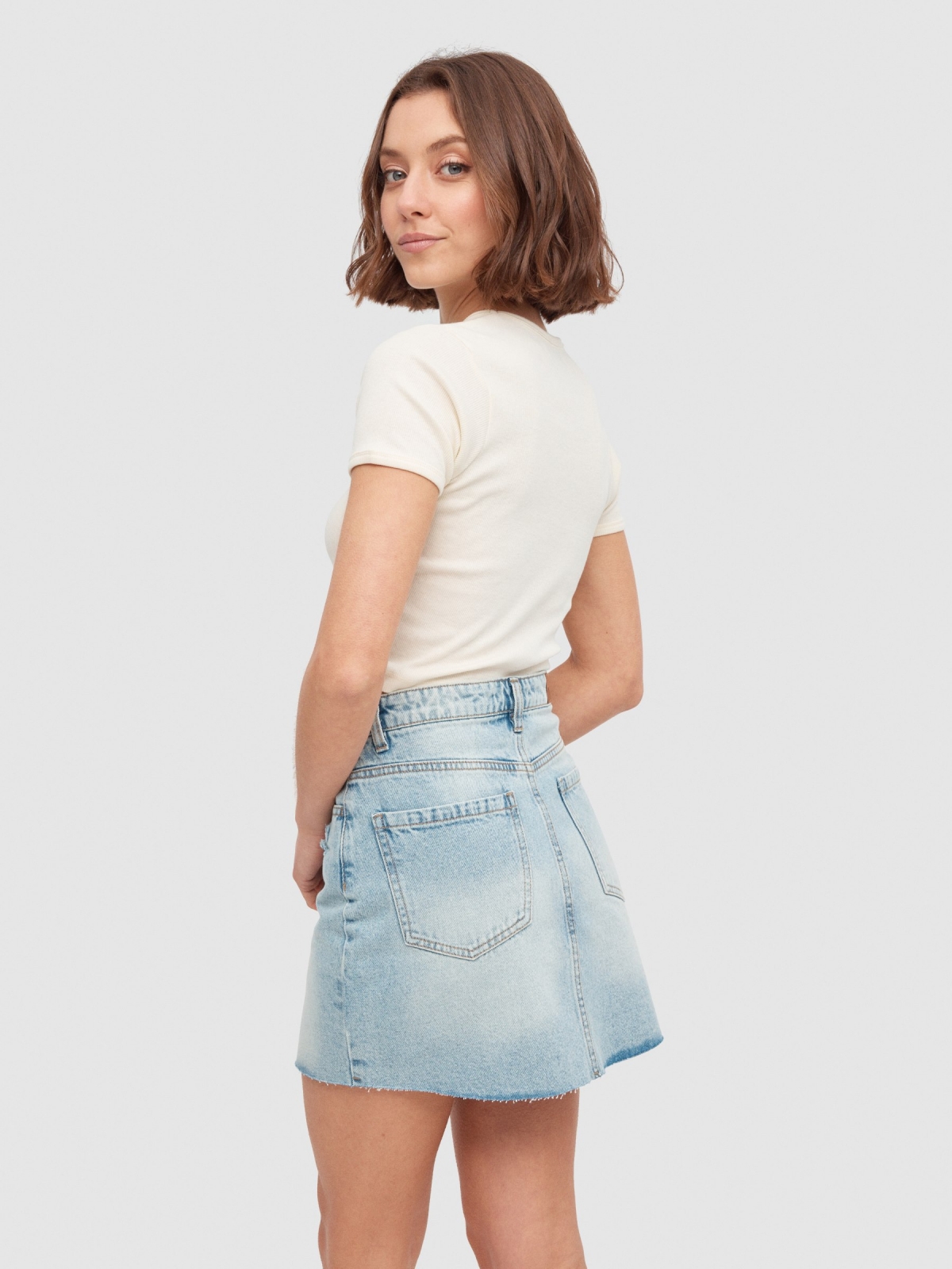 Classic denim mini skirt light blue middle back view