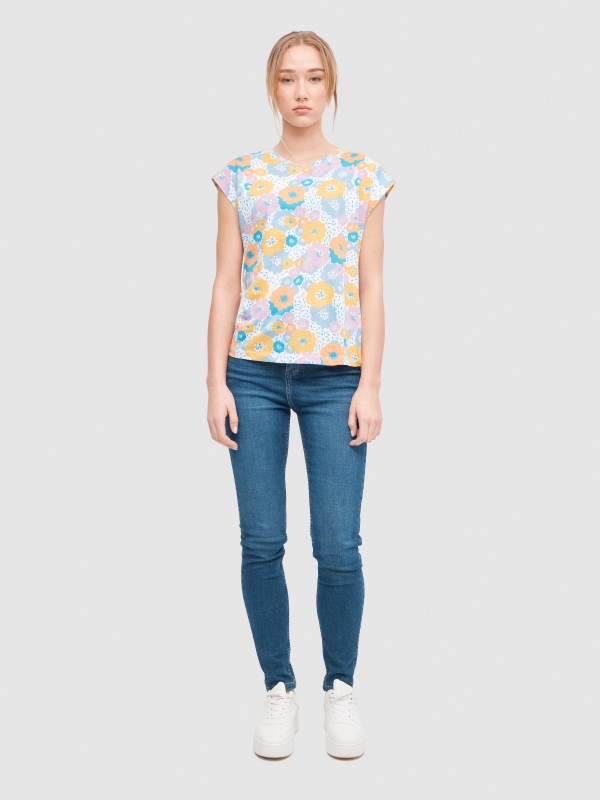 Camiseta estampado flores multicolor vista general frontal