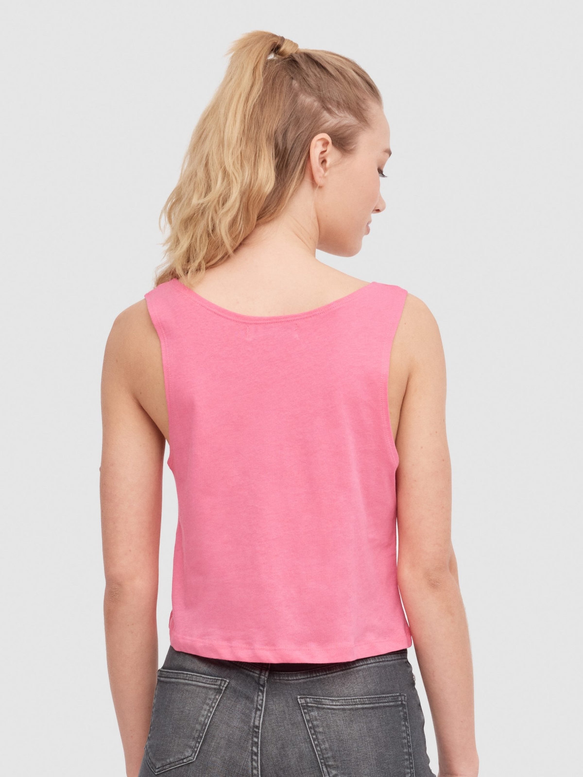 Camiseta tirantes Good Vibes rosa vista media trasera