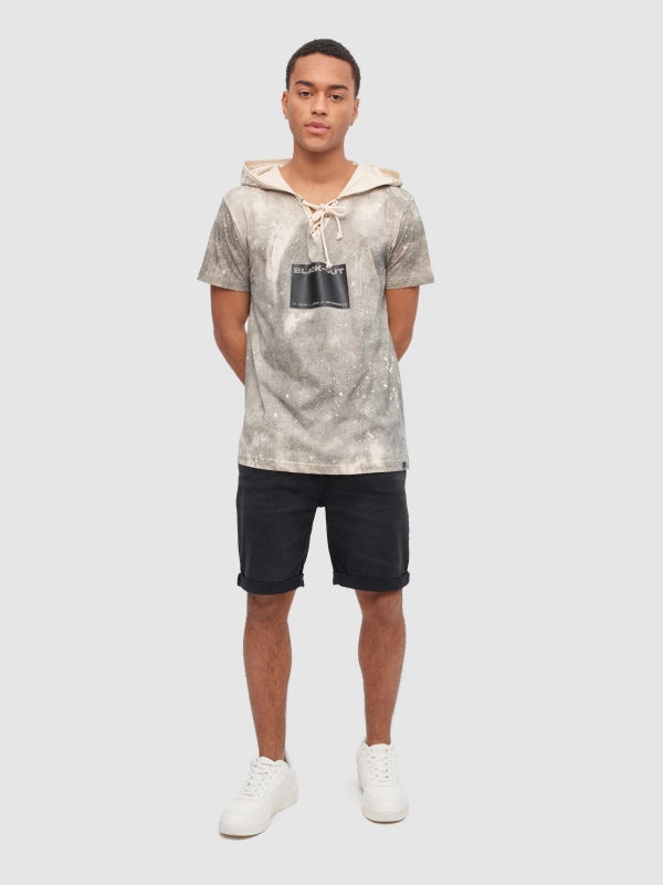 Brush hooded t-shirt sand front view