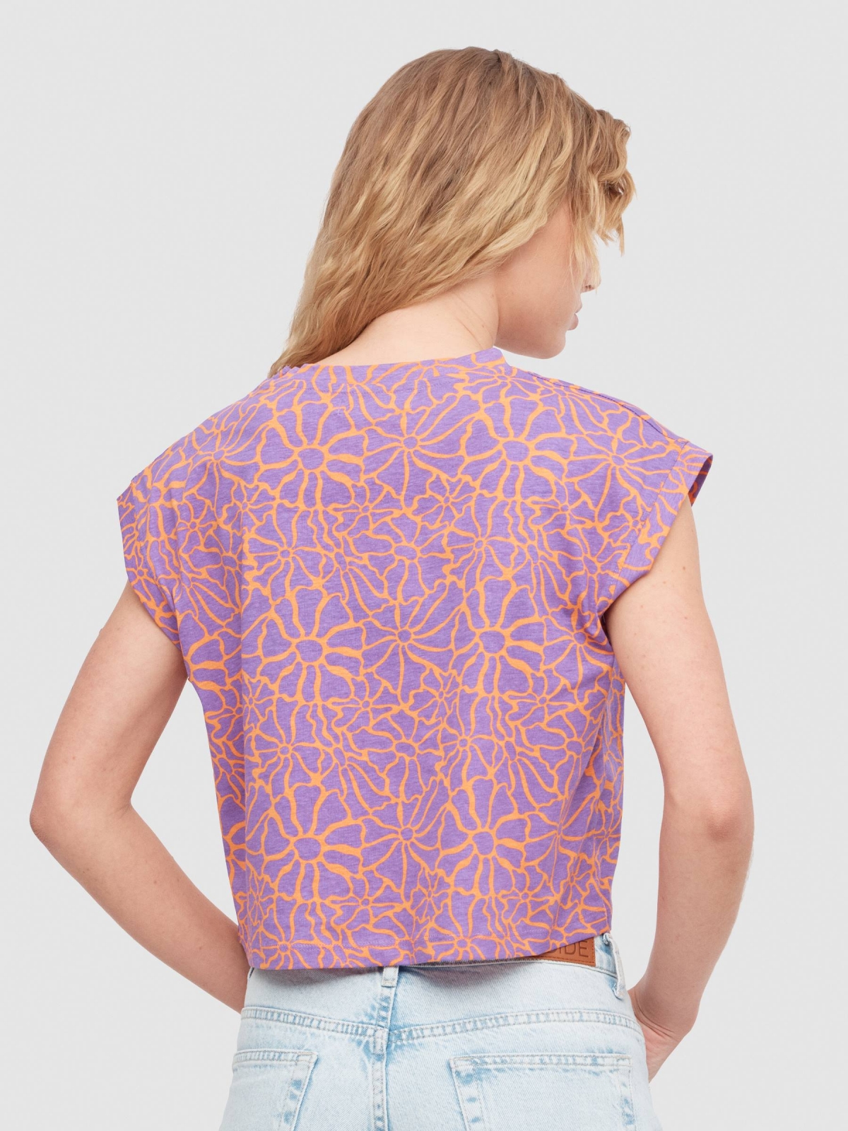 Flowers crop top lilac middle back view