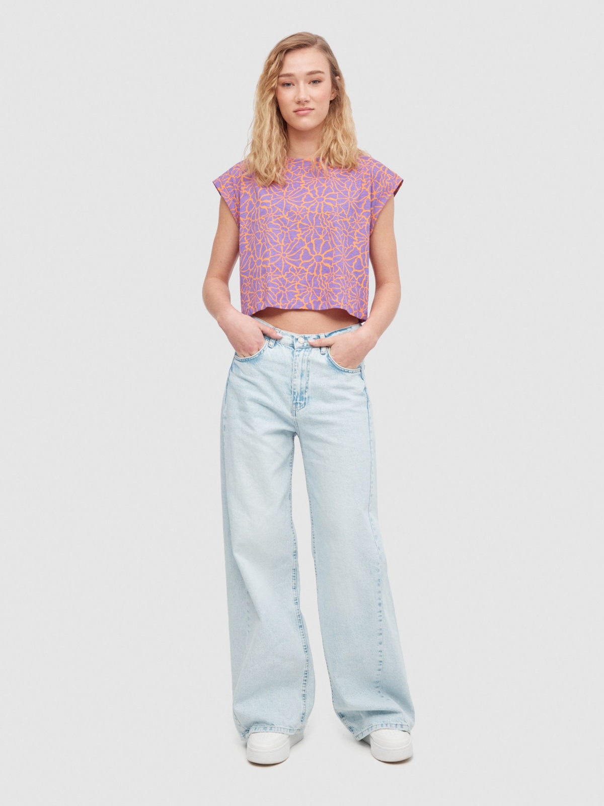 Flowers crop top lilac front view