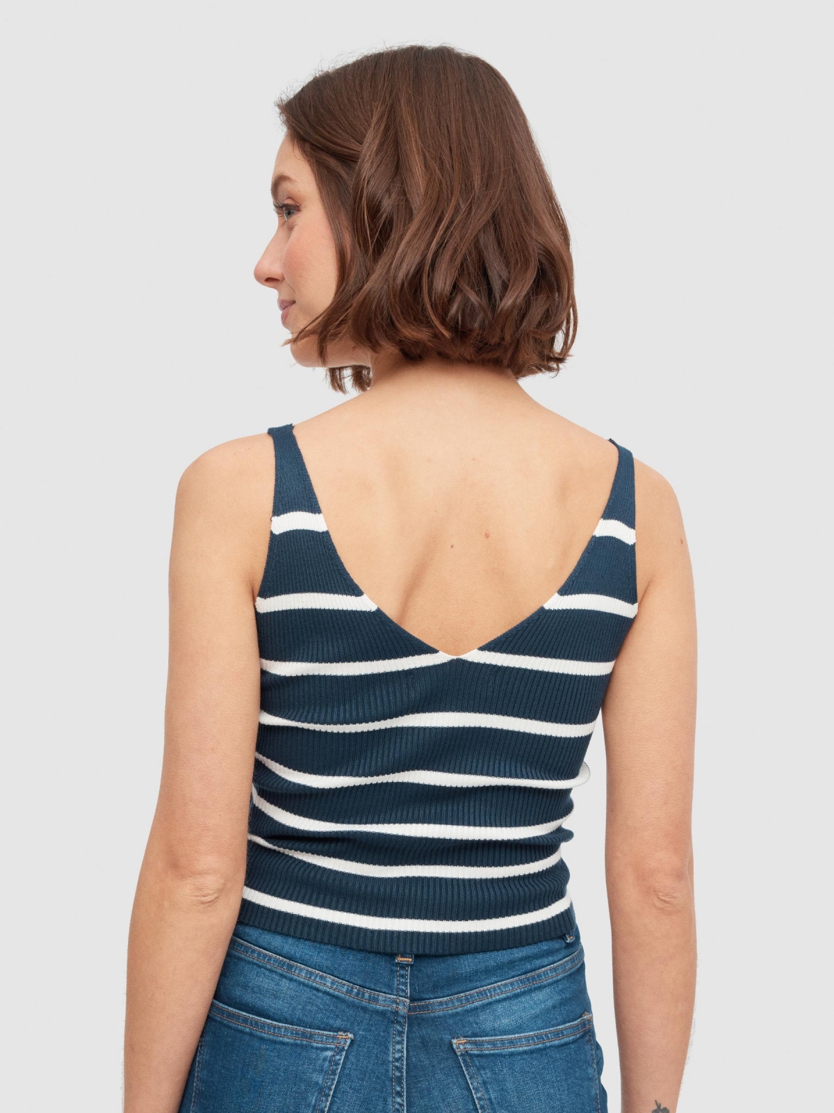 Striped knitted top navy middle back view