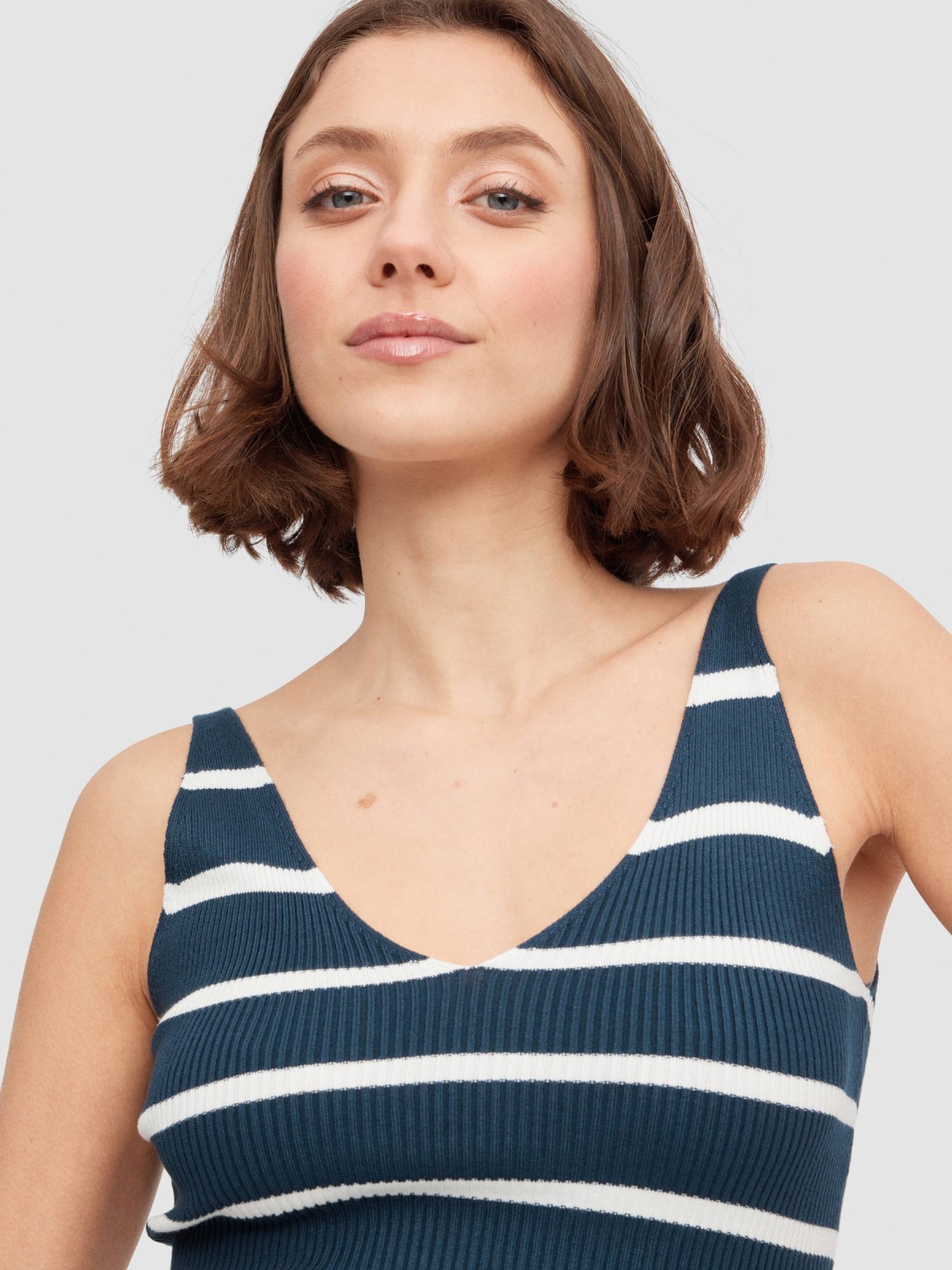 Striped knitted top navy detail view