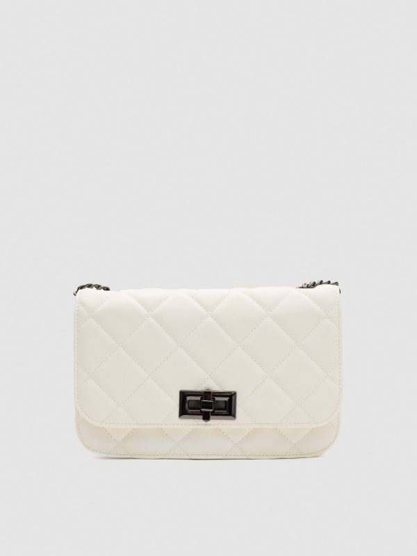 Quilted patent leather bag white