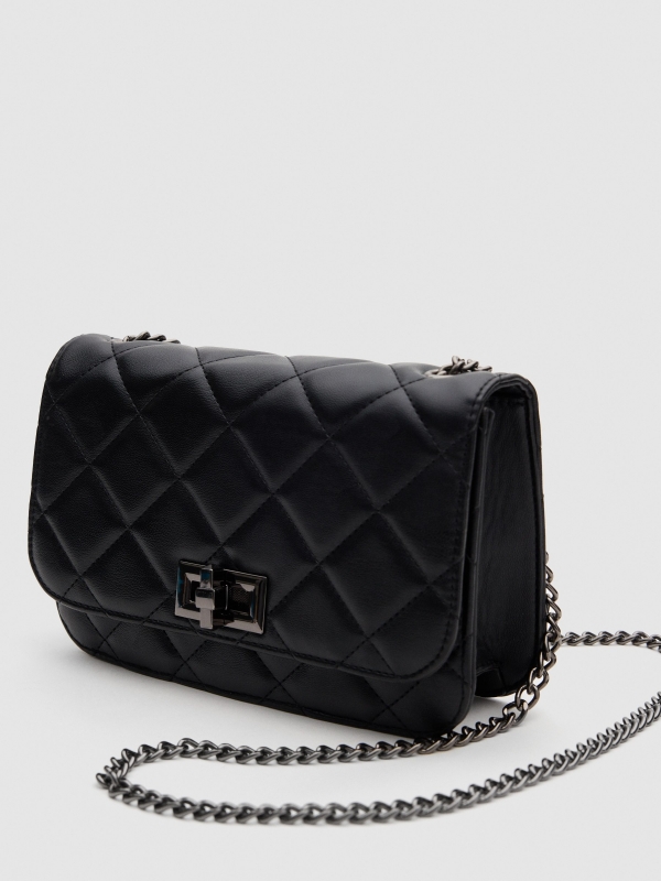 Quilted patent leather bag black 45º side view