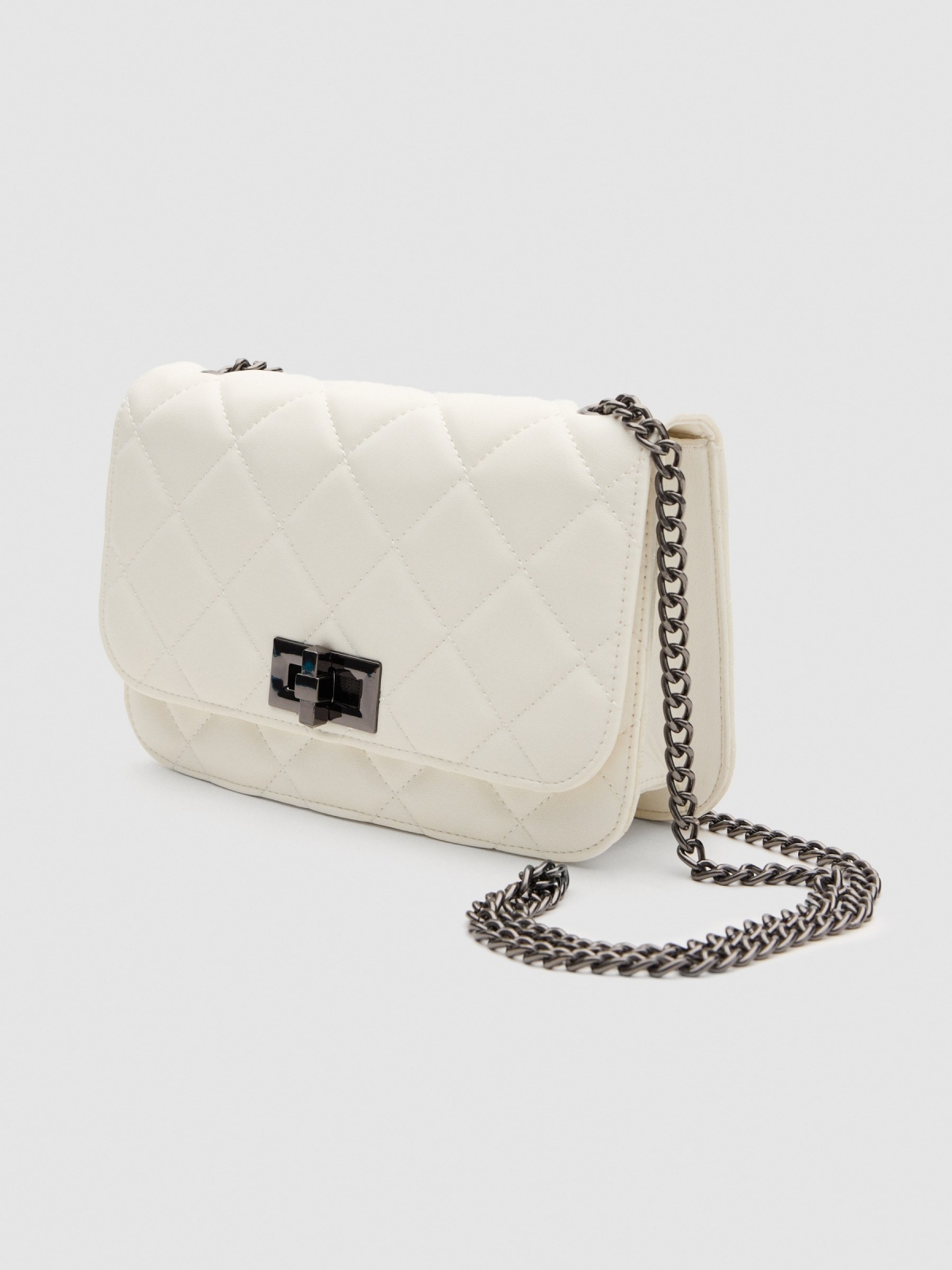 Quilted patent leather bag white 45º side view
