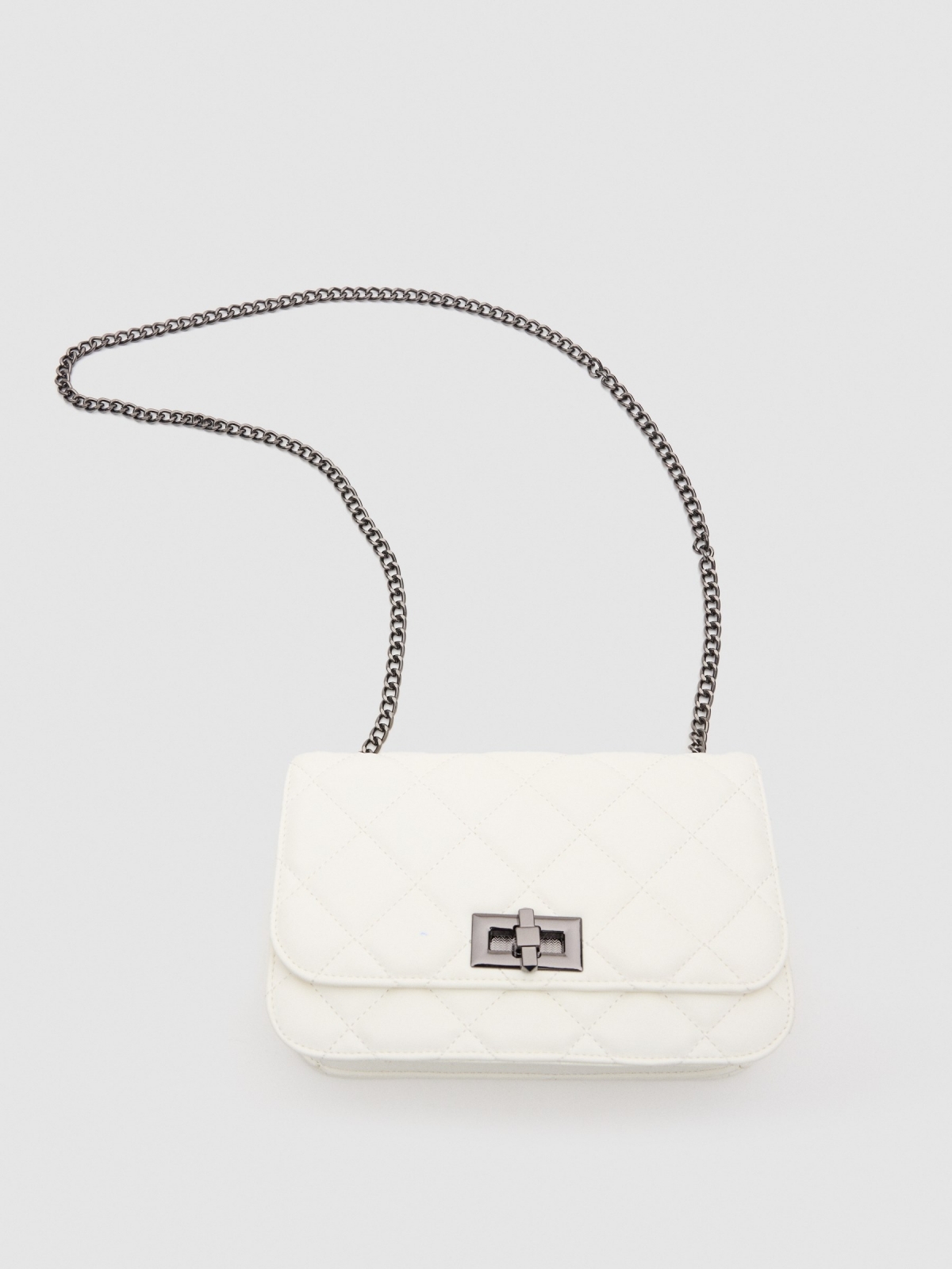 Quilted patent leather bag white detail view
