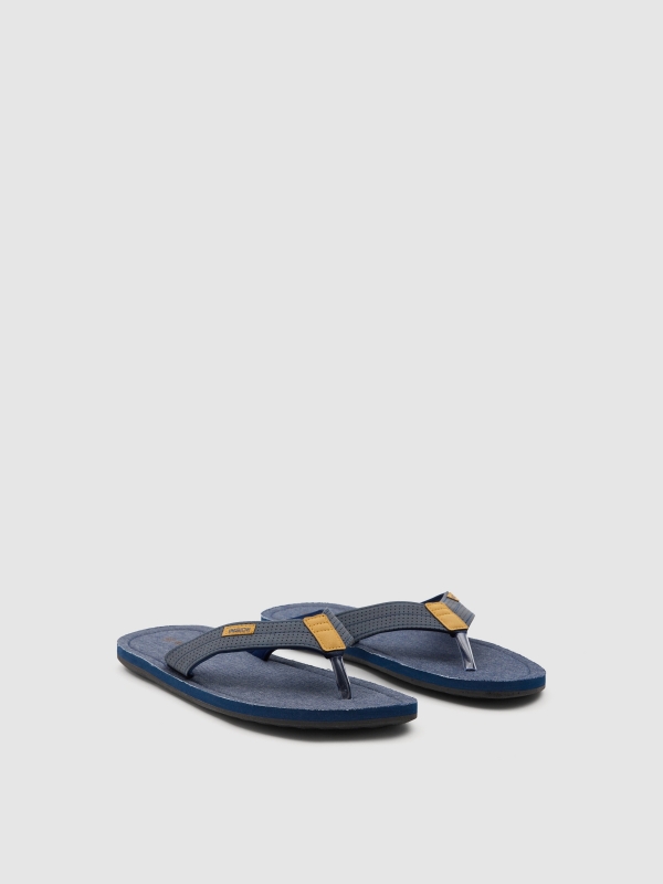 Sandália bolinhas azul marinho vista frontal 45º