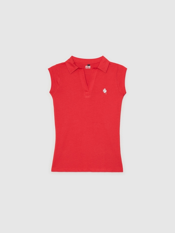  T-shirt pólo com bordado vermelho