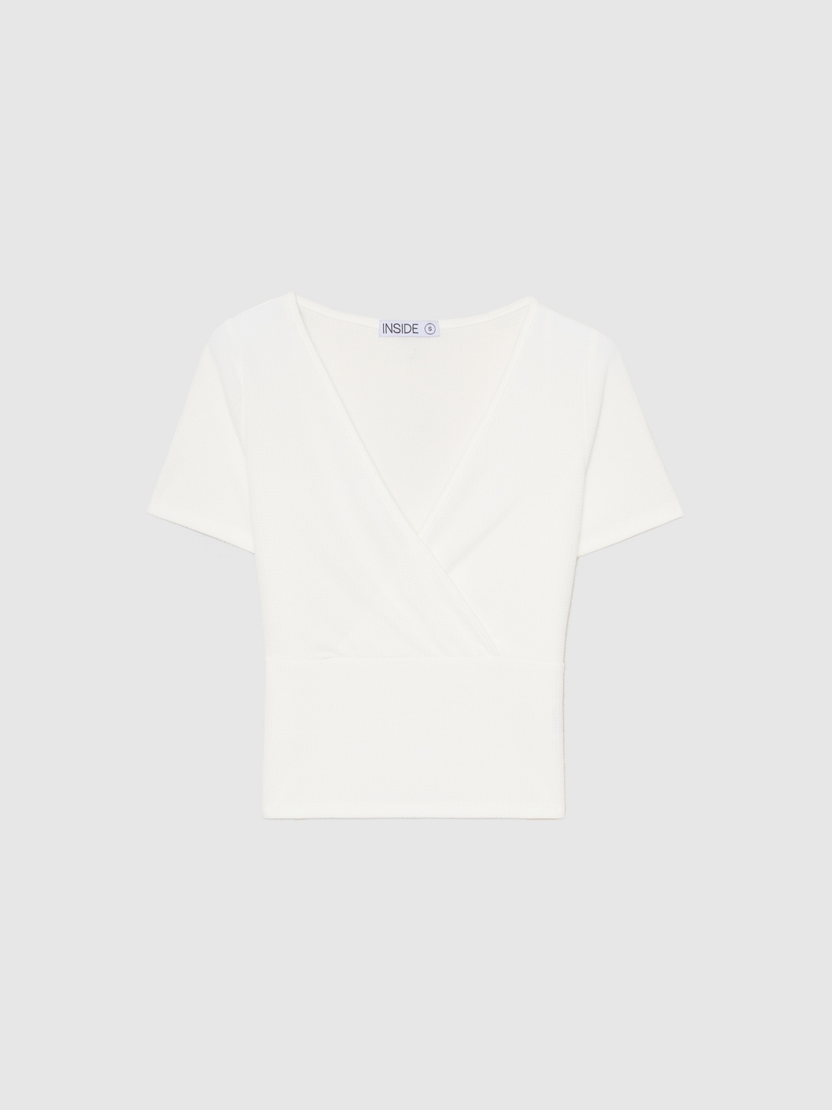  Camiseta crop cuello cruzado blanco