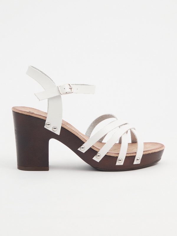 Heeled sandal with leather effect straps white