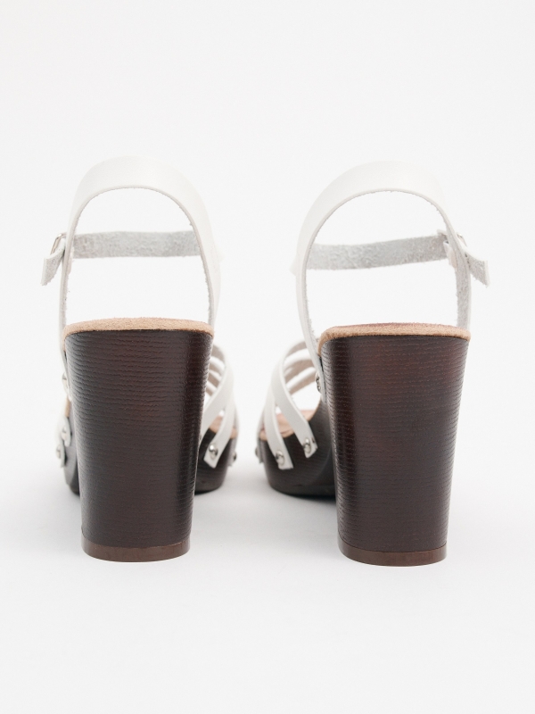 Heeled sandal with leather effect straps white detail view