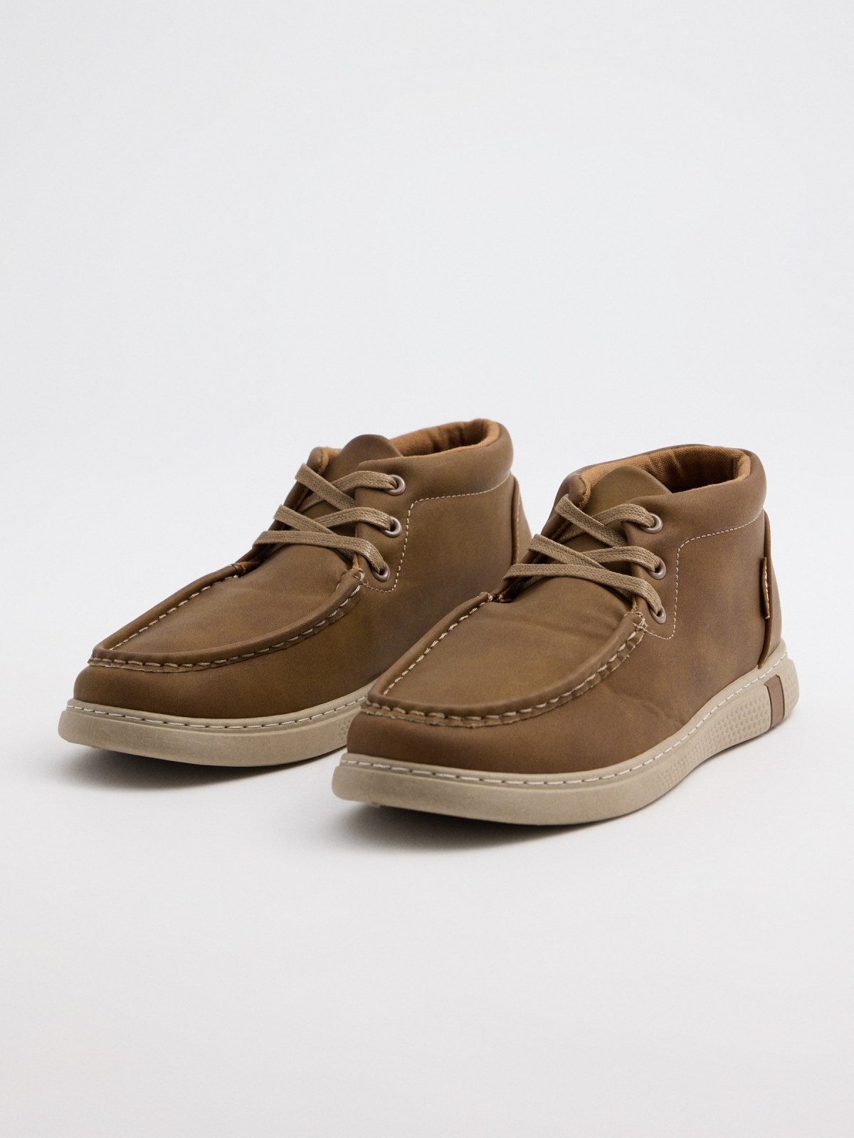 Brown wallabee ankle boot dark brown 45º front view