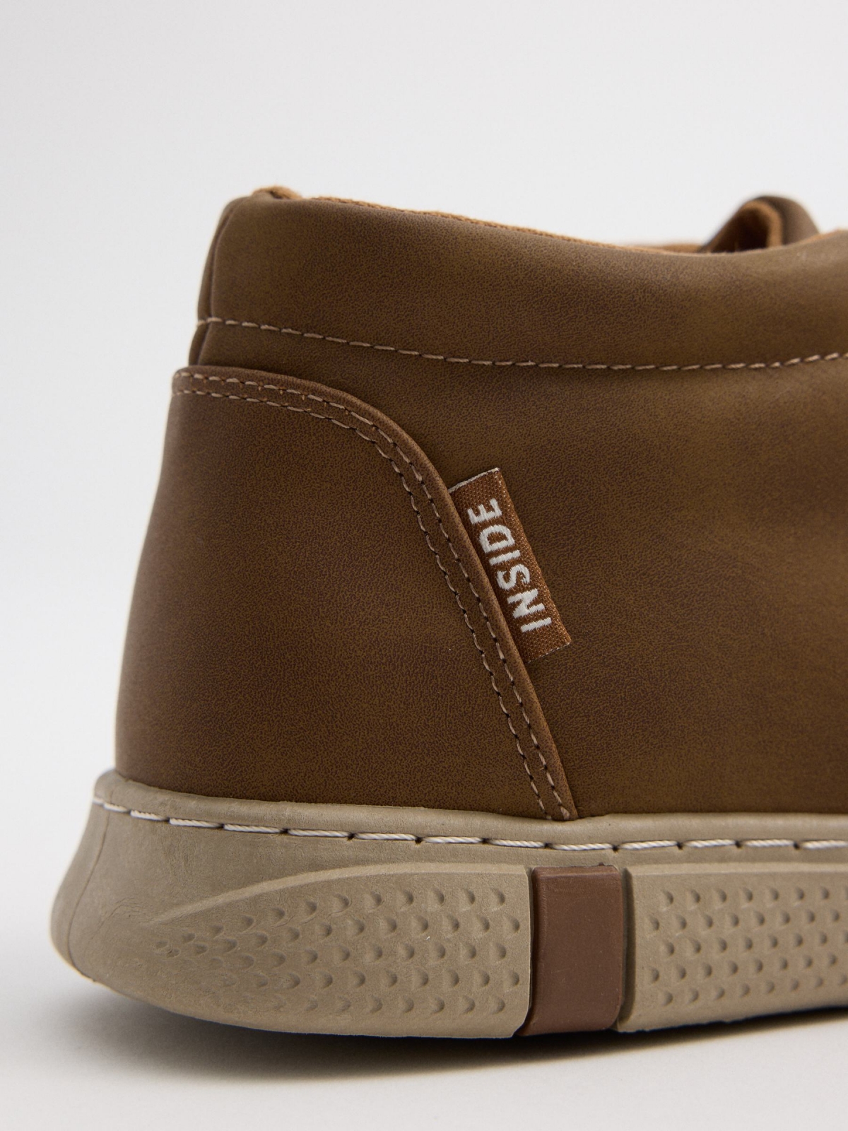 Brown wallabee ankle boot dark brown detail view