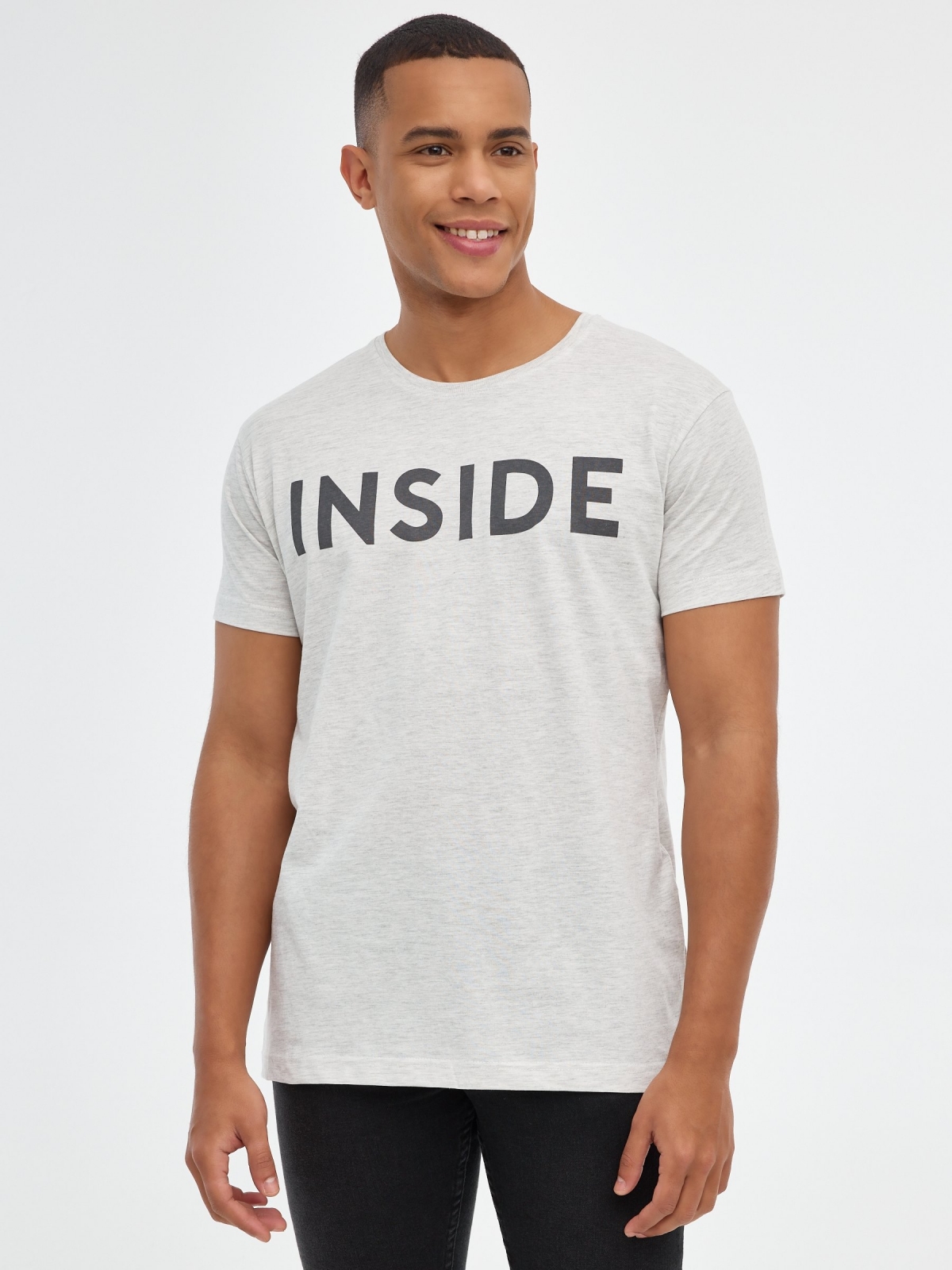 T-shirt básica "INSIDE cinza claro vista meia frontal