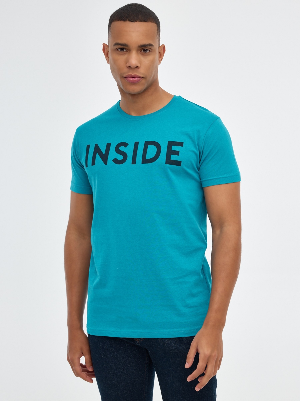 T-shirt básica "INSIDE azul vista meia frontal