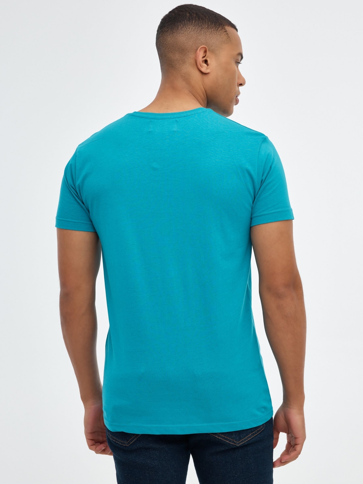 INSIDE basic T-shirt blue middle back view