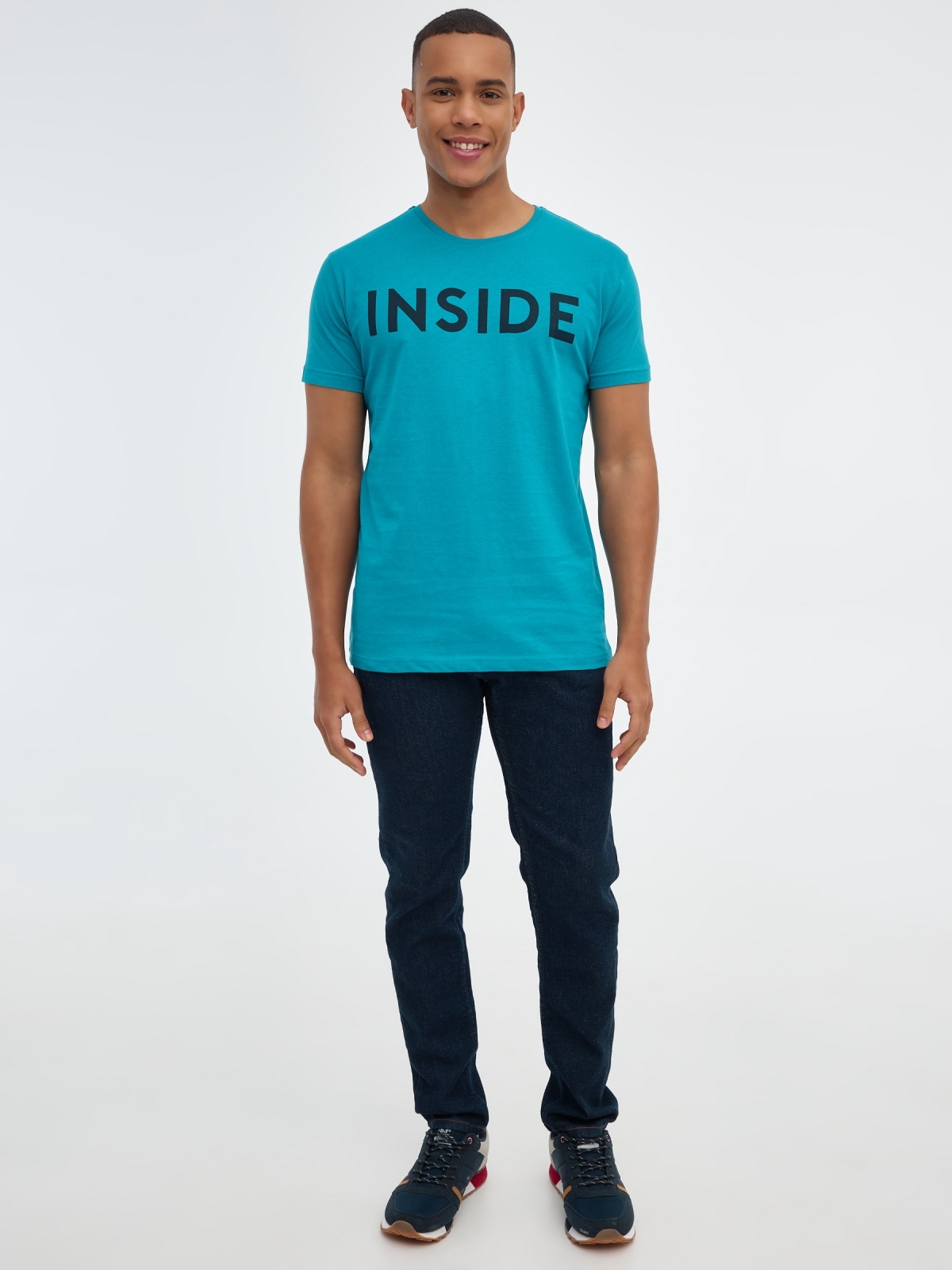INSIDE basic T-shirt blue front view