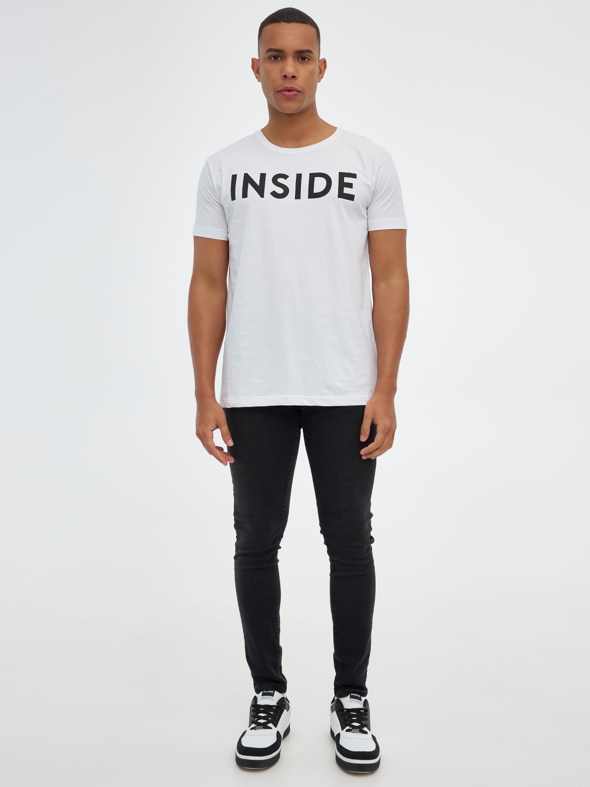 T-shirt básica "INSIDE branco vista geral frontal