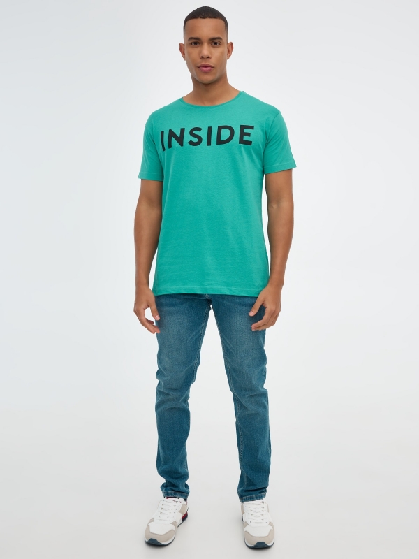 T-shirt básica "INSIDE verde água vista geral frontal