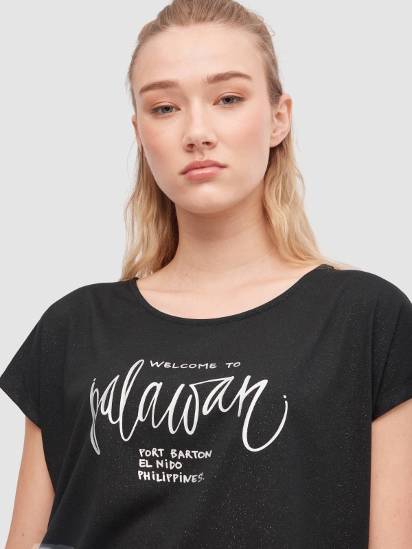 Camiseta tejido combinado negro vista detalle