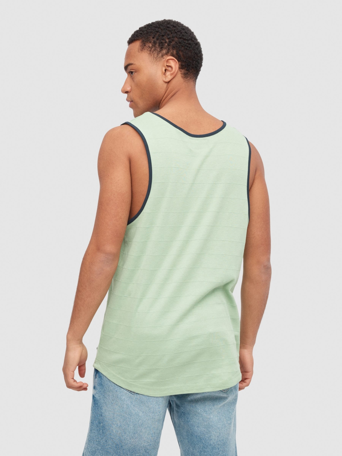 Striped T-shirt with pocket mint middle back view