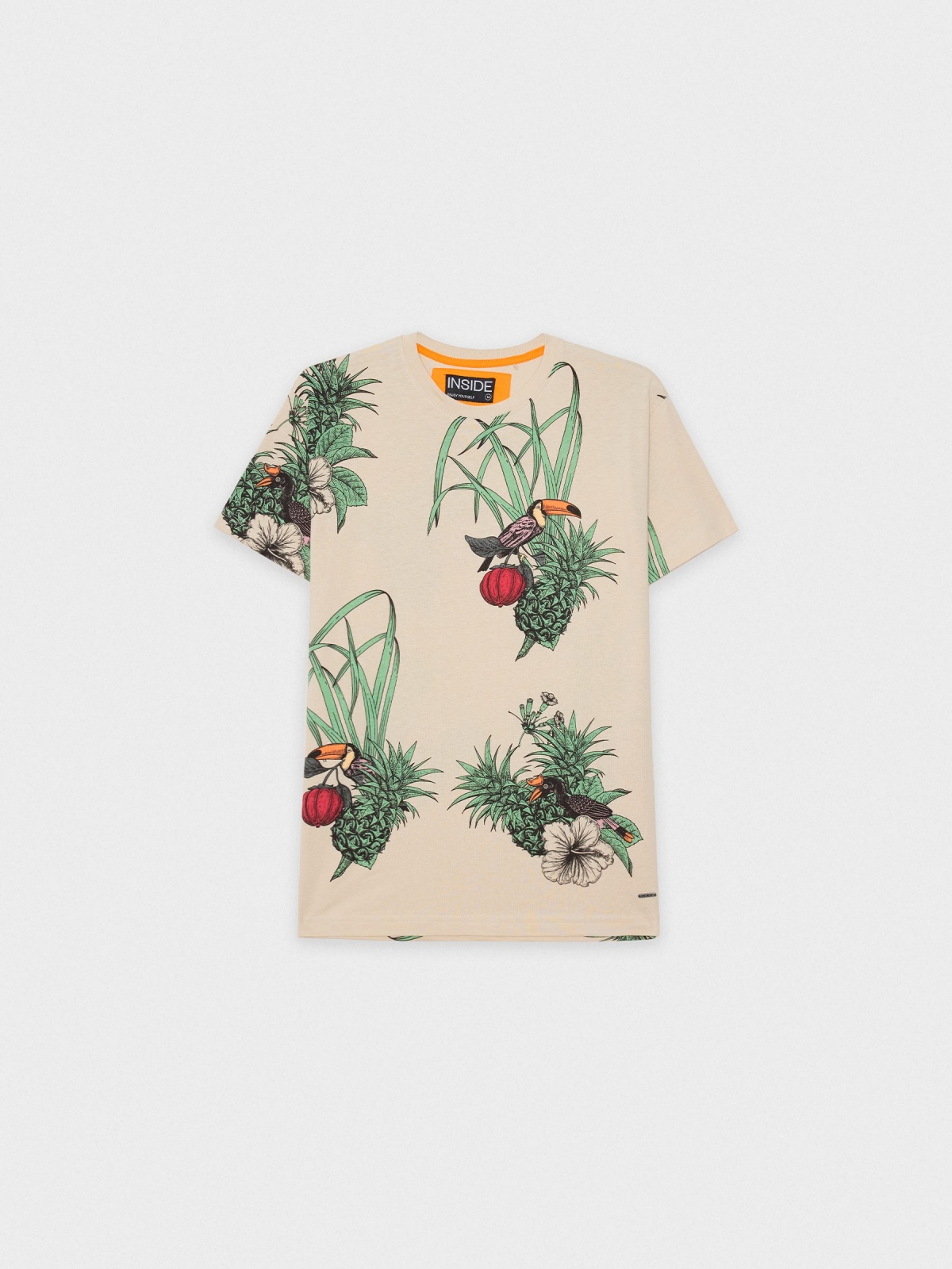  T-shirt tropical com ananás taupe