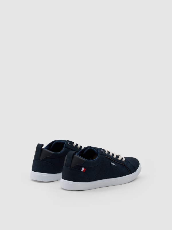 Canvas lace-up sneaker navy 45º back view