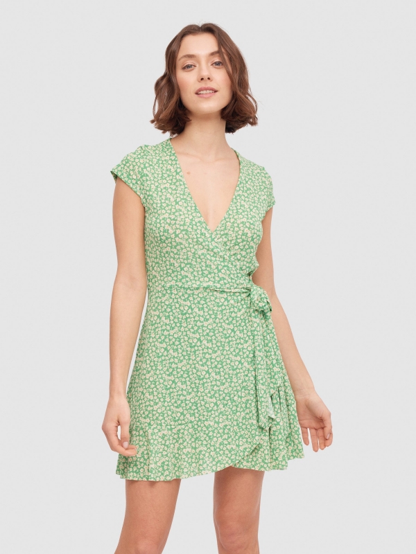 Bow mini flower print sundress mint middle front view