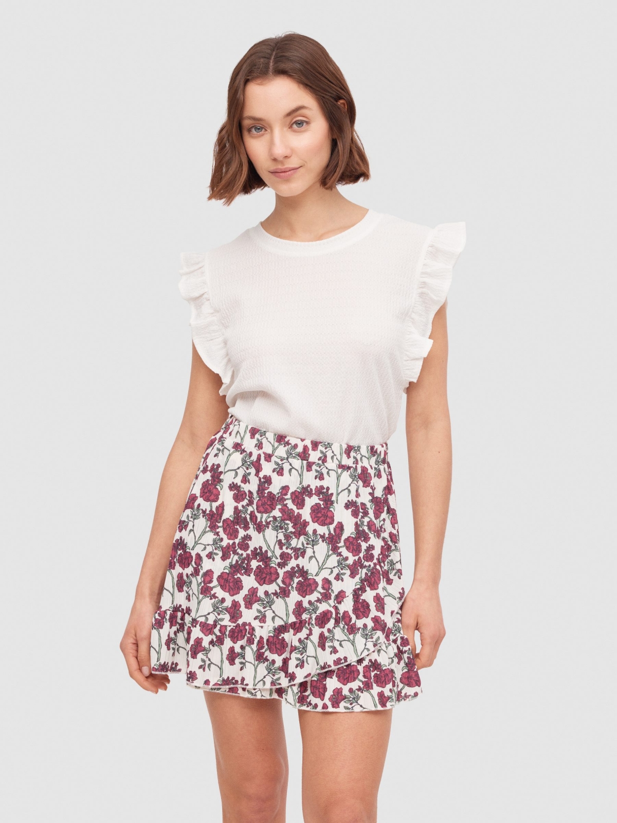 Ruffled printed mini skirt multicolor middle front view