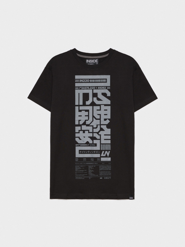  Camiseta negra estilo japonés negro