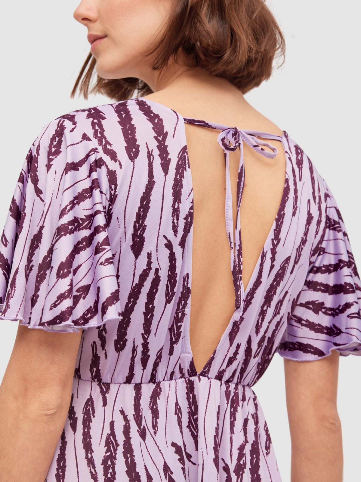 V neck short dress purple detail view
