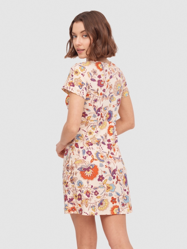 Psychedelic flower print mini dress multicolor middle back view