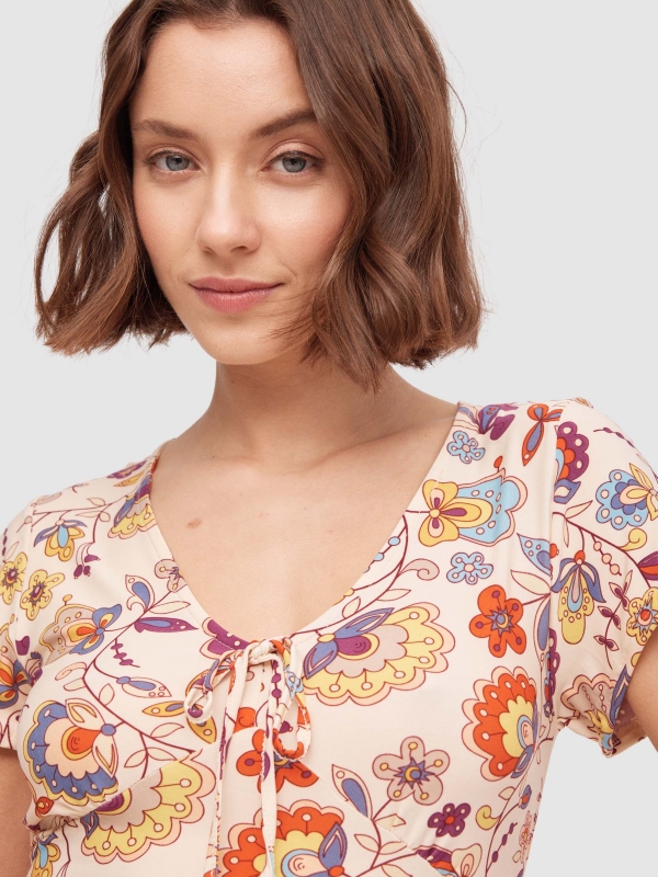 Psychedelic flower print mini dress multicolor detail view